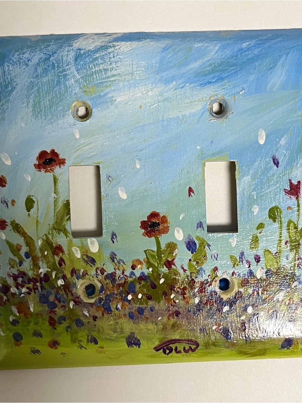 Hand-Painted Floral Double Toggle Light Switch Cover - Blue & Green